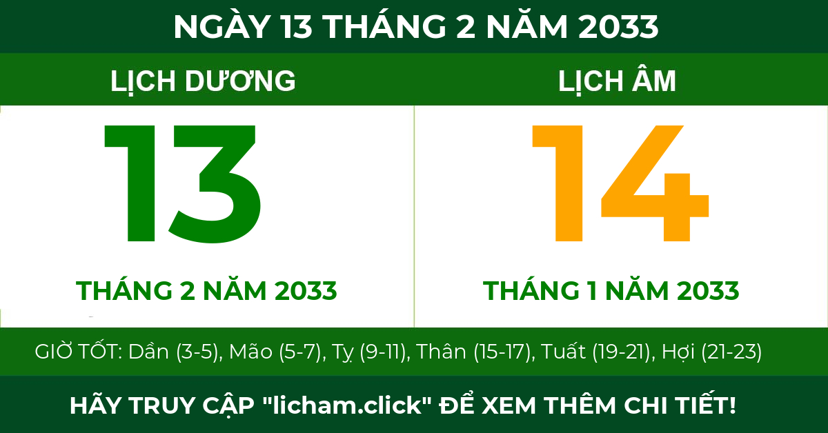 lịch âm ngày 13 tháng 2 năm 2033