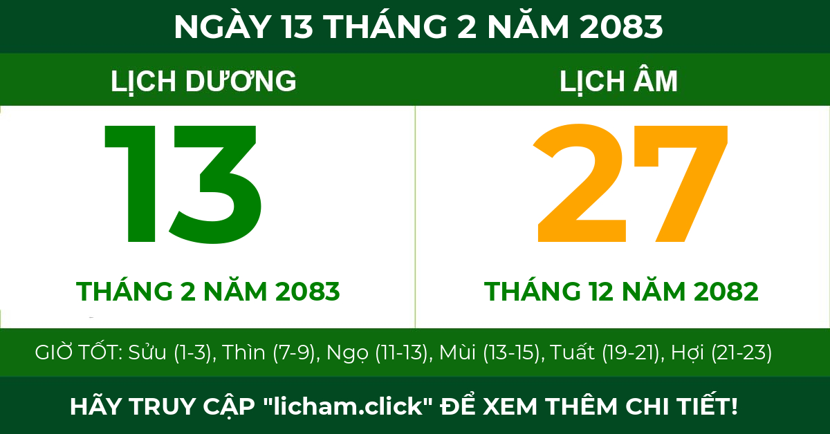 lịch âm ngày 13 tháng 2 năm 2083