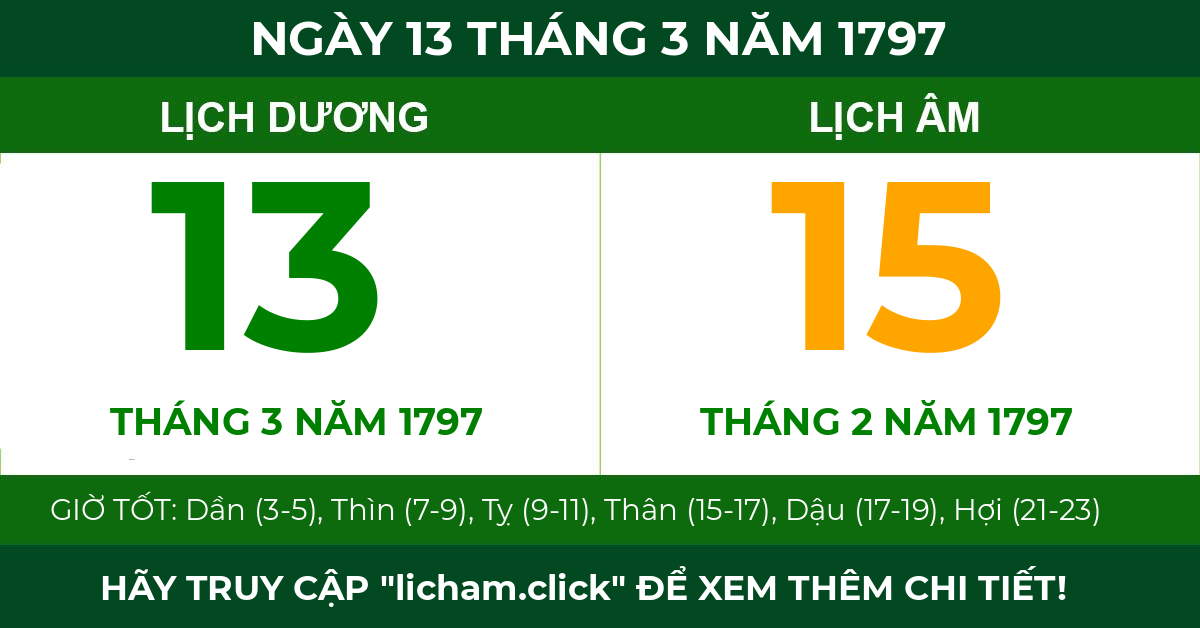 lịch âm ngày 13 tháng 3 năm 1797