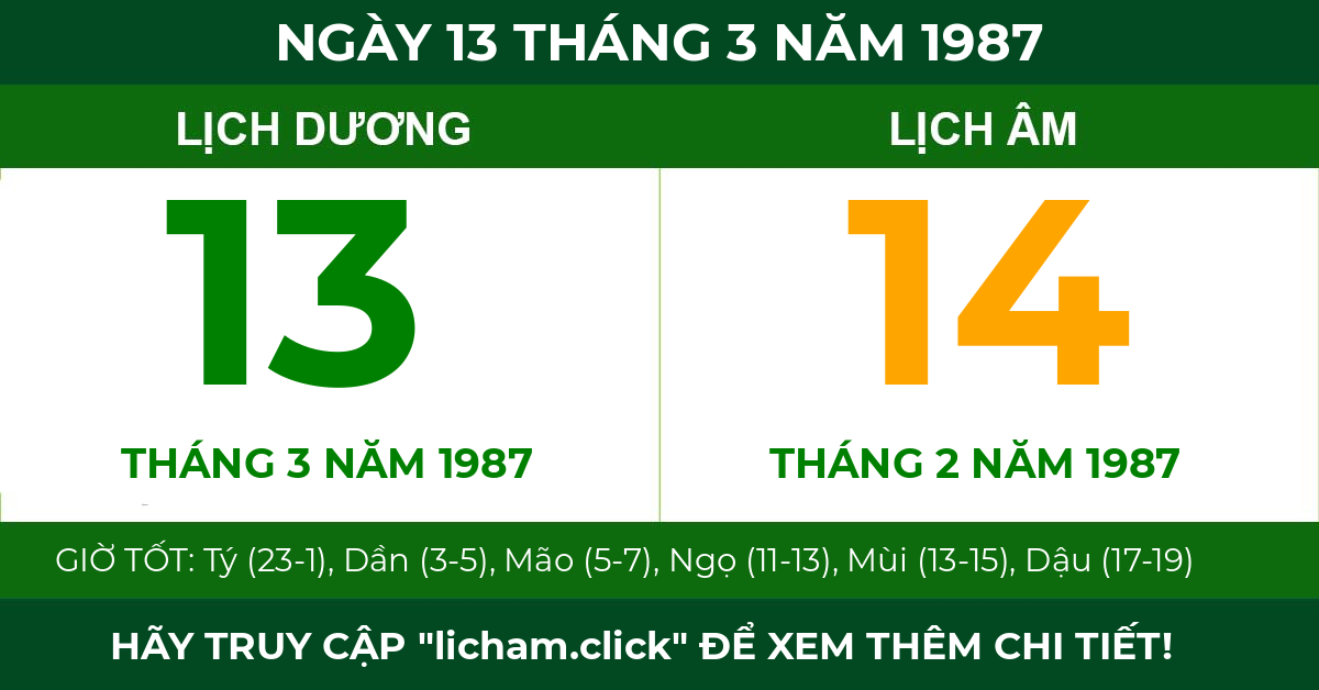 lịch âm ngày 13 tháng 3 năm 1987