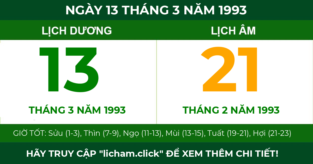 lịch âm ngày 13 tháng 3 năm 1993