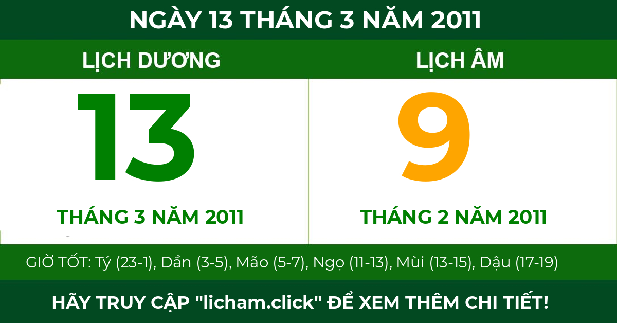 lịch âm ngày 13 tháng 3 năm 2011