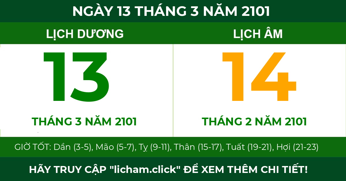lịch âm ngày 13 tháng 3 năm 2101