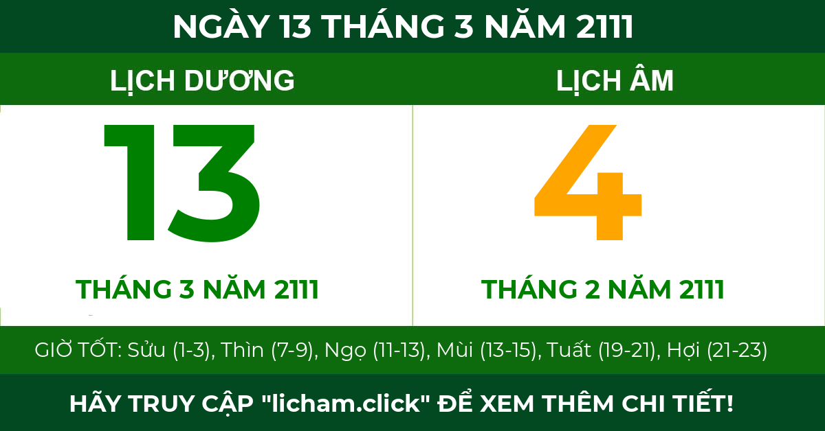 lịch âm ngày 13 tháng 3 năm 2111