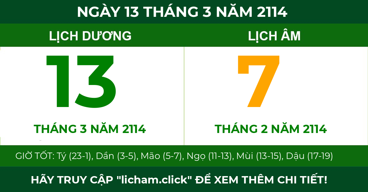 lịch âm ngày 13 tháng 3 năm 2114