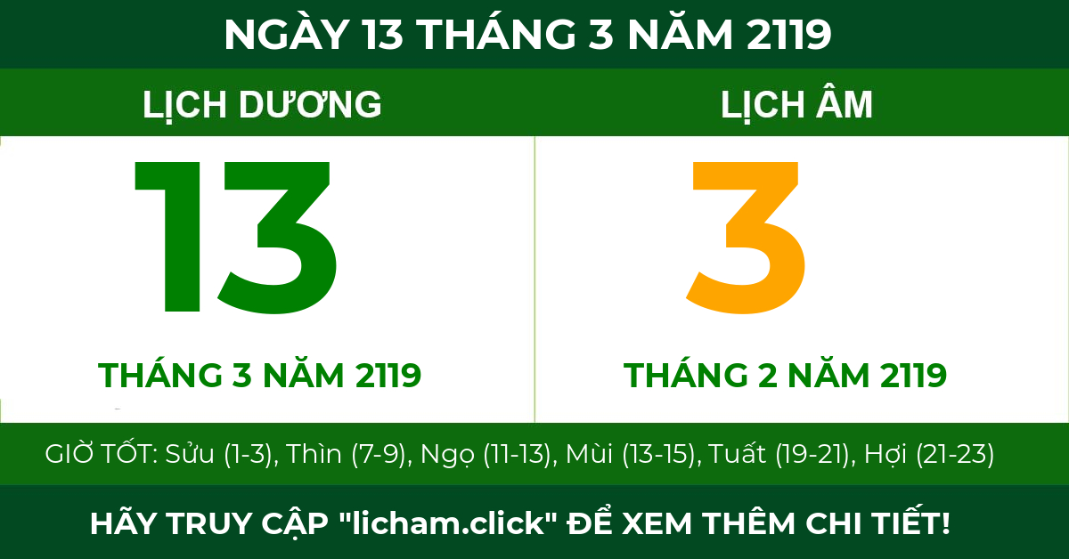 lịch âm ngày 13 tháng 3 năm 2119