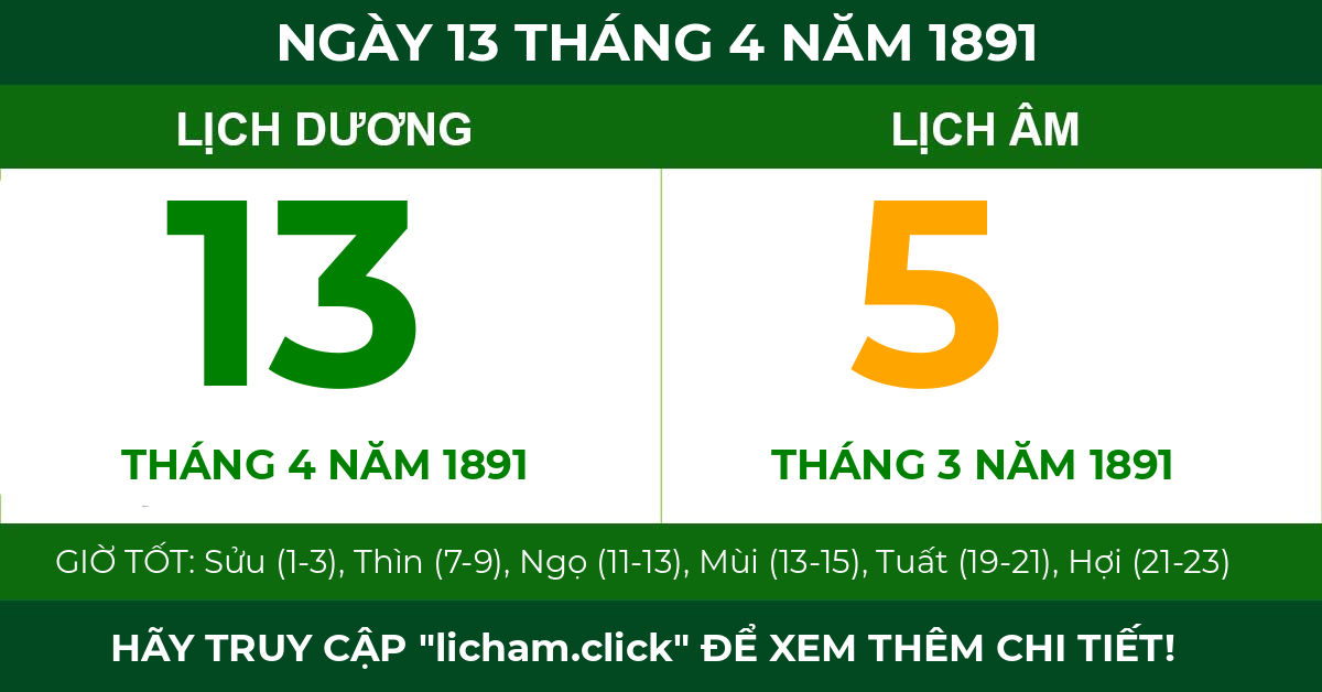 lịch âm ngày 13 tháng 4 năm 1891