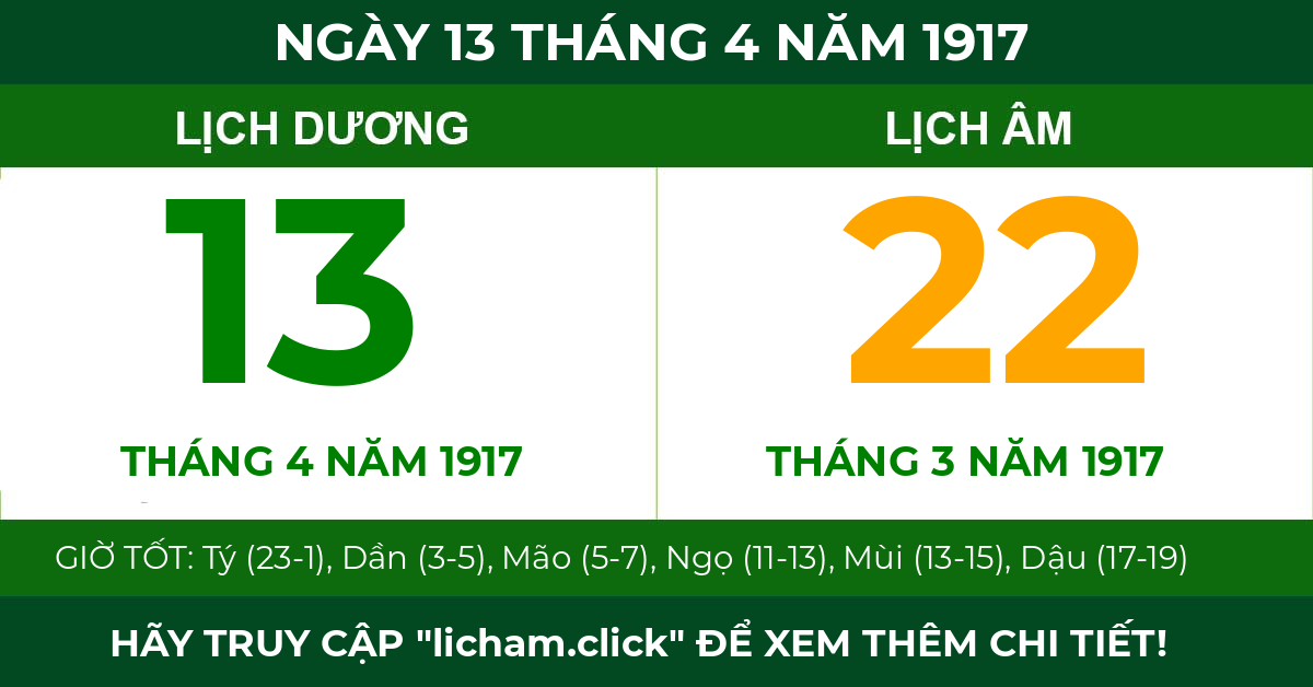 lịch âm ngày 13 tháng 4 năm 1917