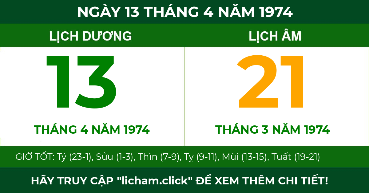 lịch âm ngày 13 tháng 4 năm 1974