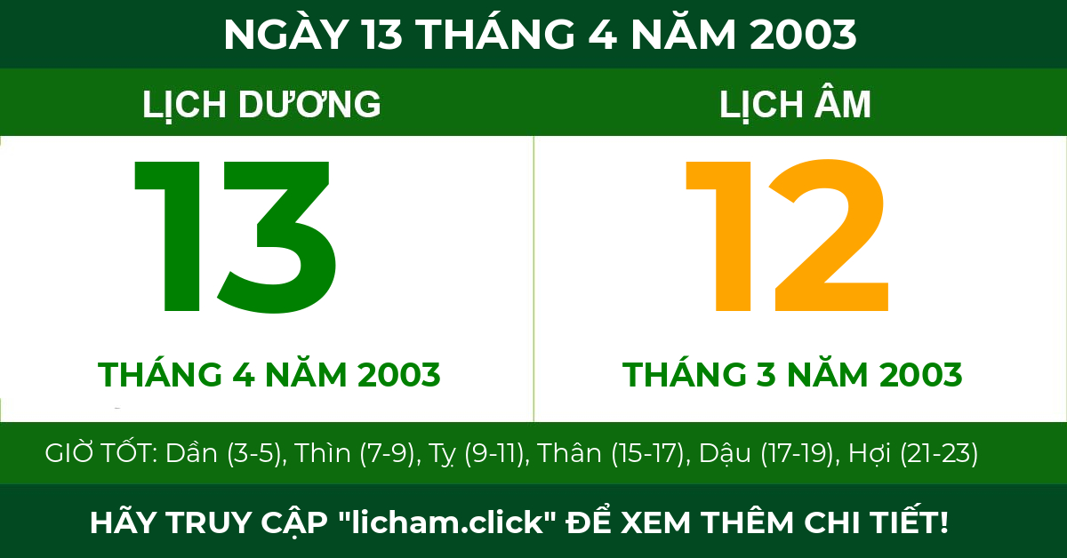 lịch âm ngày 13 tháng 4 năm 2003