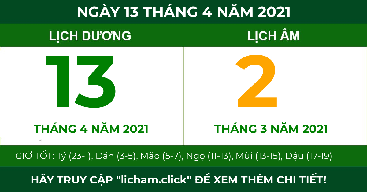lịch âm ngày 13 tháng 4 năm 2021