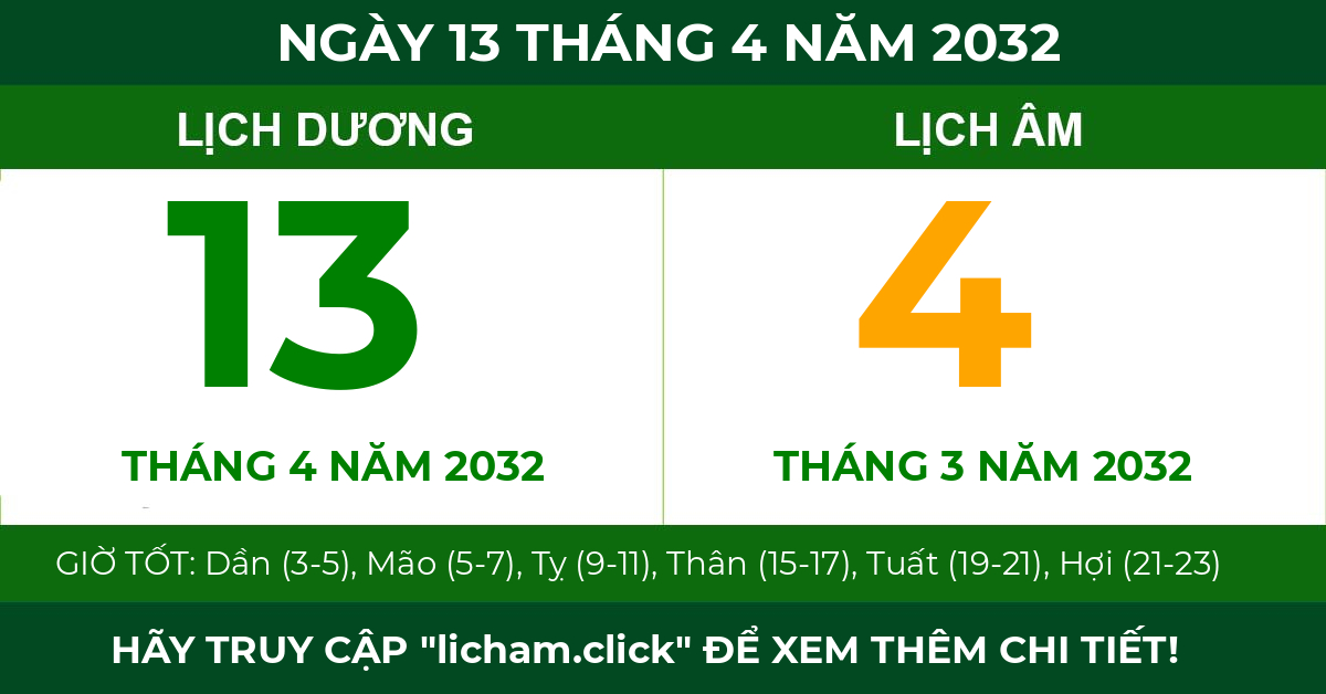 lịch âm ngày 13 tháng 4 năm 2032