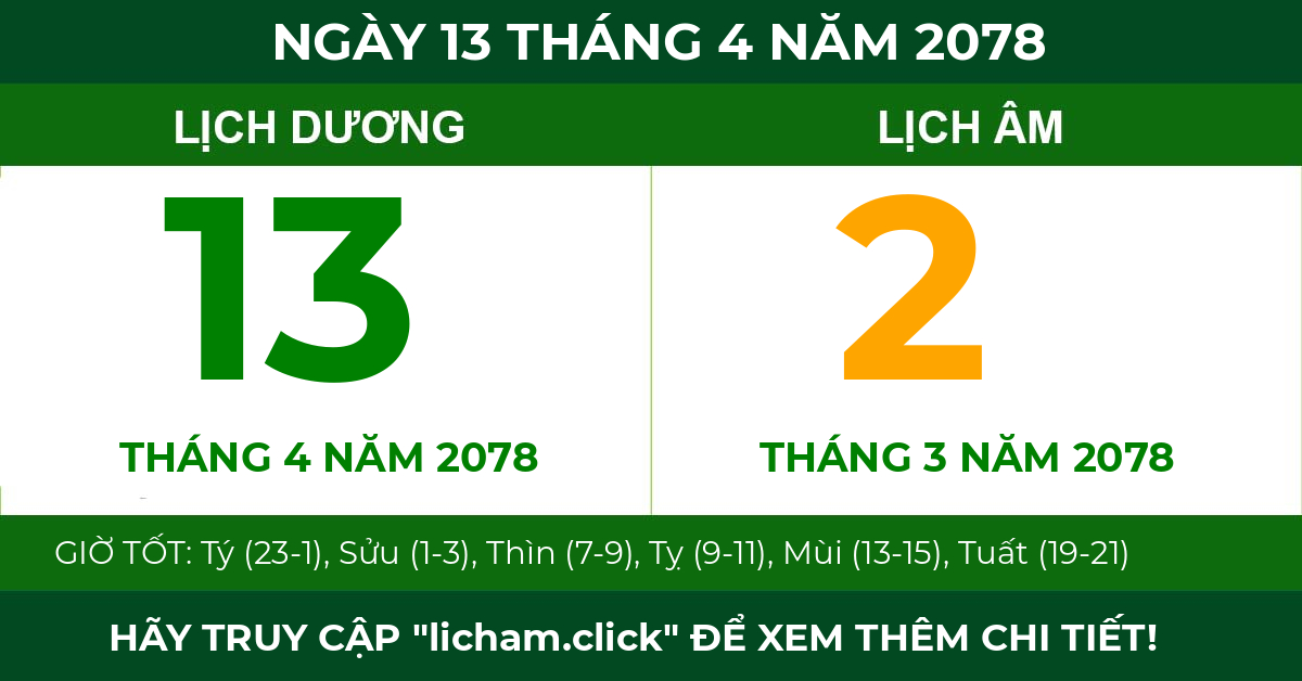 lịch âm ngày 13 tháng 4 năm 2078