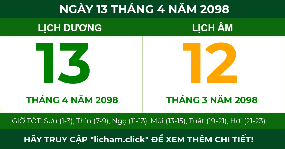 lịch âm ngày 13 tháng 4 năm 2098