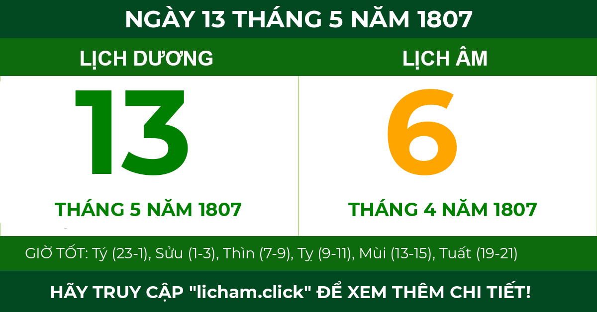 lịch âm ngày 13 tháng 5 năm 1807
