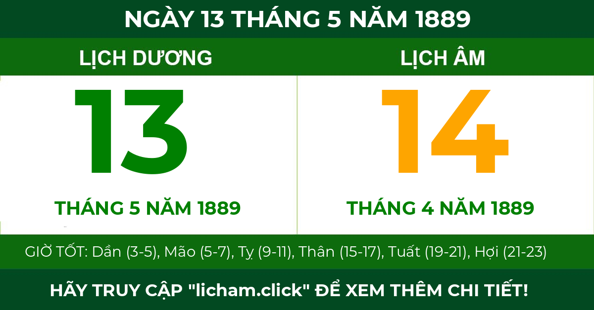 lịch âm ngày 13 tháng 5 năm 1889