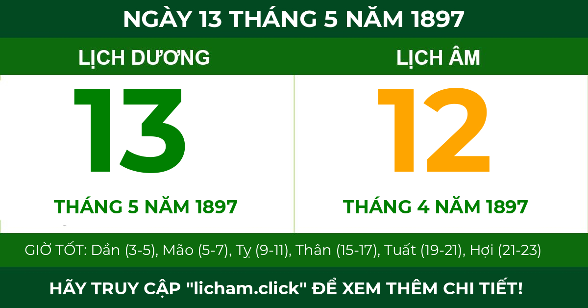 lịch âm ngày 13 tháng 5 năm 1897