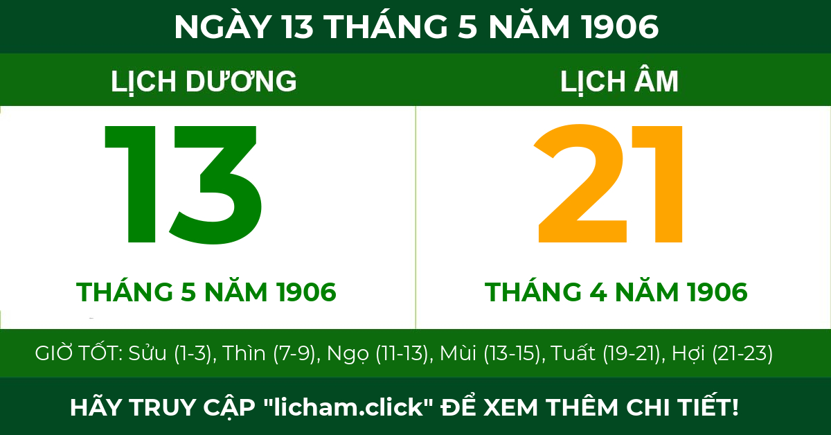lịch âm ngày 13 tháng 5 năm 1906