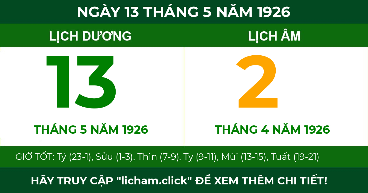 lịch âm ngày 13 tháng 5 năm 1926