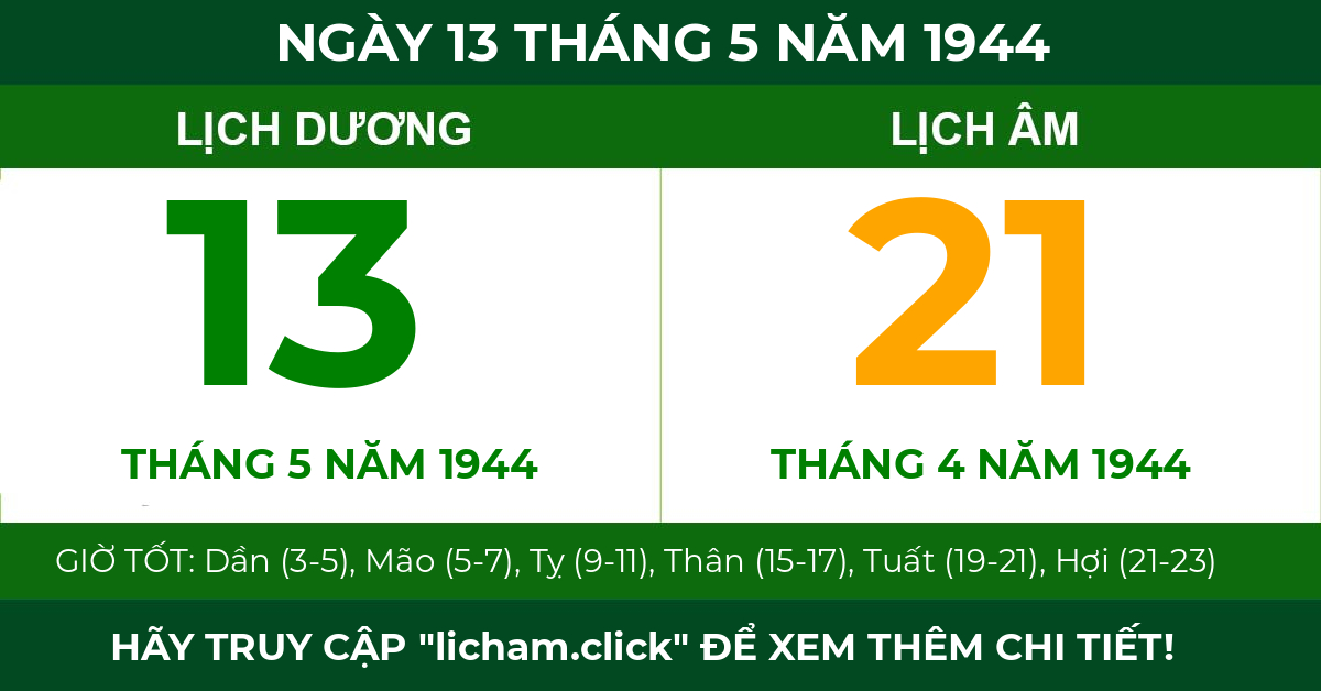 lịch âm ngày 13 tháng 5 năm 1944
