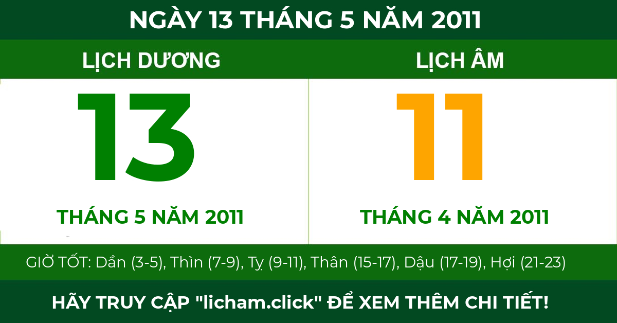 lịch âm ngày 13 tháng 5 năm 2011