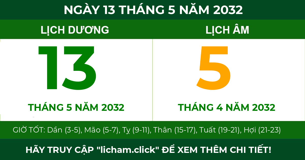 lịch âm ngày 13 tháng 5 năm 2032