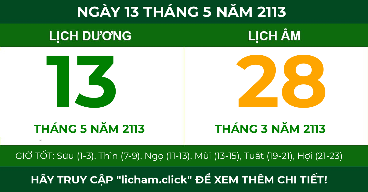 lịch âm ngày 13 tháng 5 năm 2113