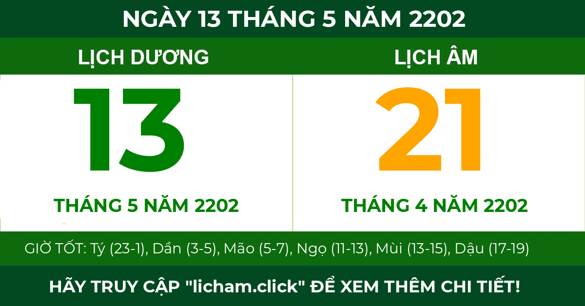 lịch âm ngày 13 tháng 5 năm 2202