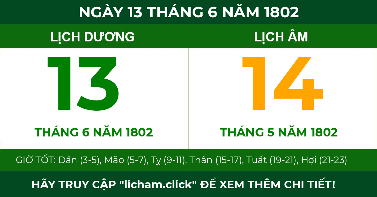 lịch âm ngày 13 tháng 6 năm 1802