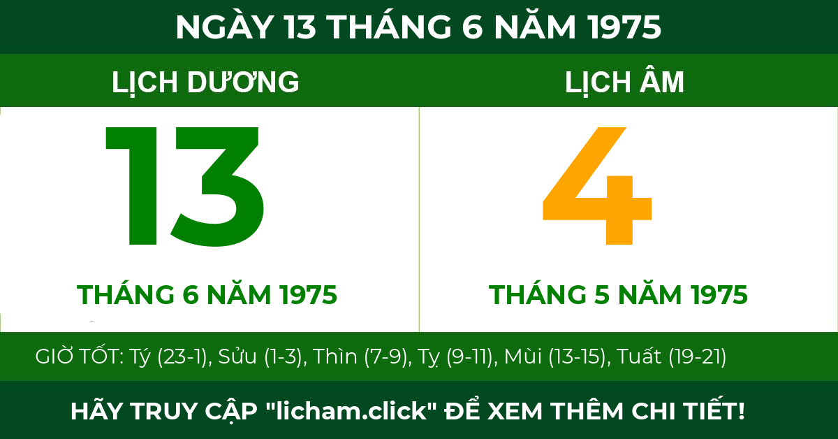lịch âm ngày 13 tháng 6 năm 1975