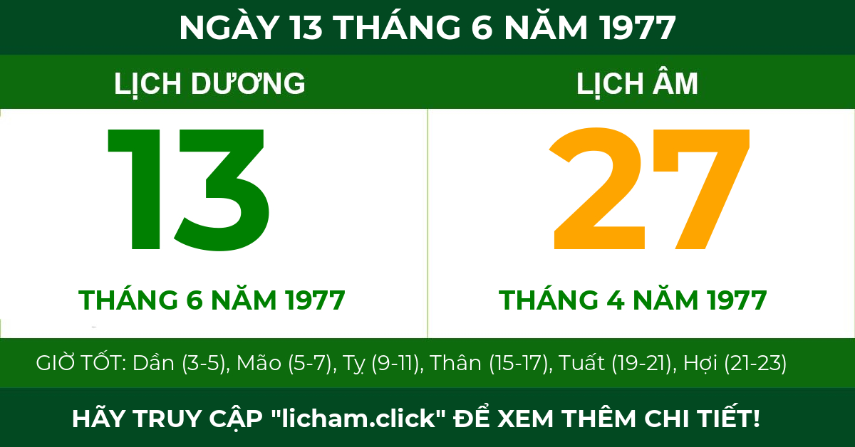 lịch âm ngày 13 tháng 6 năm 1977