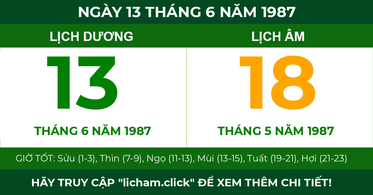 lịch âm ngày 13 tháng 6 năm 1987