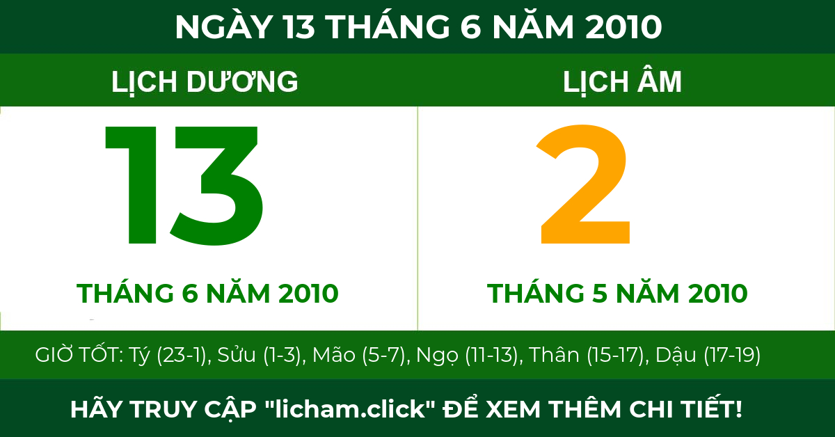 lịch âm ngày 13 tháng 6 năm 2010