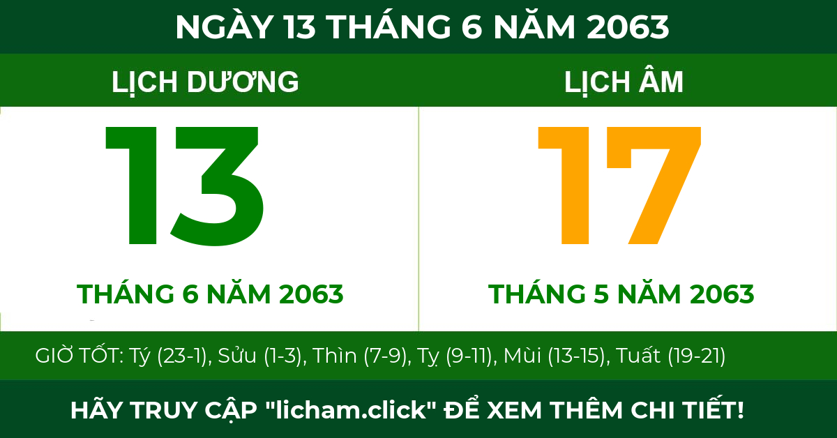 lịch âm ngày 13 tháng 6 năm 2063