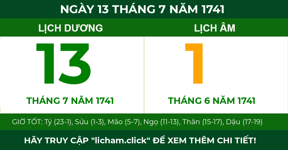 lịch âm ngày 13 tháng 7 năm 1741