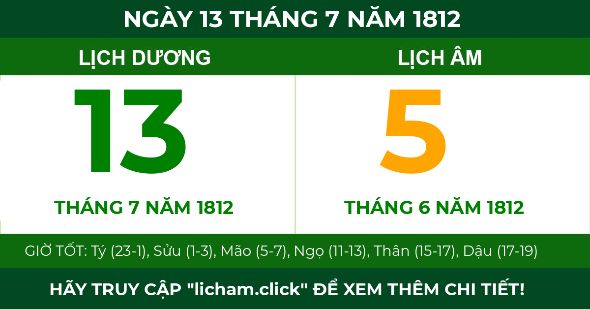 lịch âm ngày 13 tháng 7 năm 1812