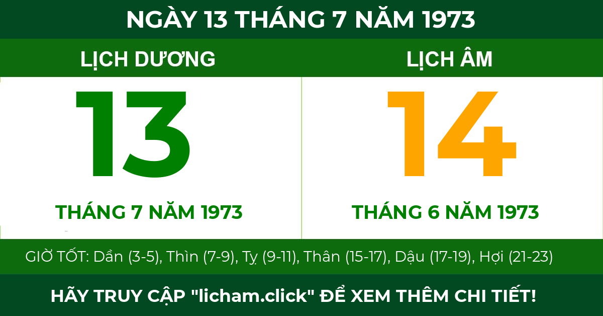 lịch âm ngày 13 tháng 7 năm 1973