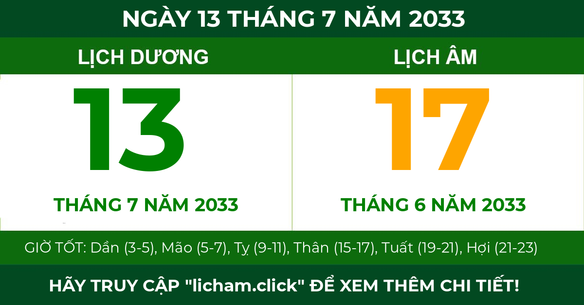 lịch âm ngày 13 tháng 7 năm 2033
