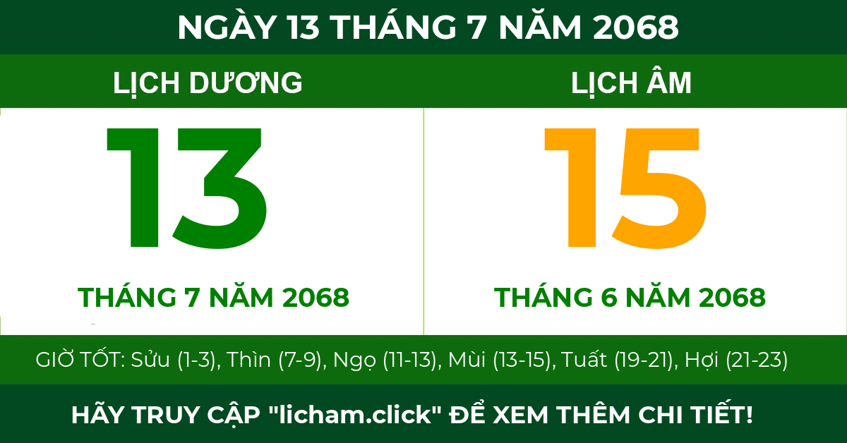 lịch âm ngày 13 tháng 7 năm 2068