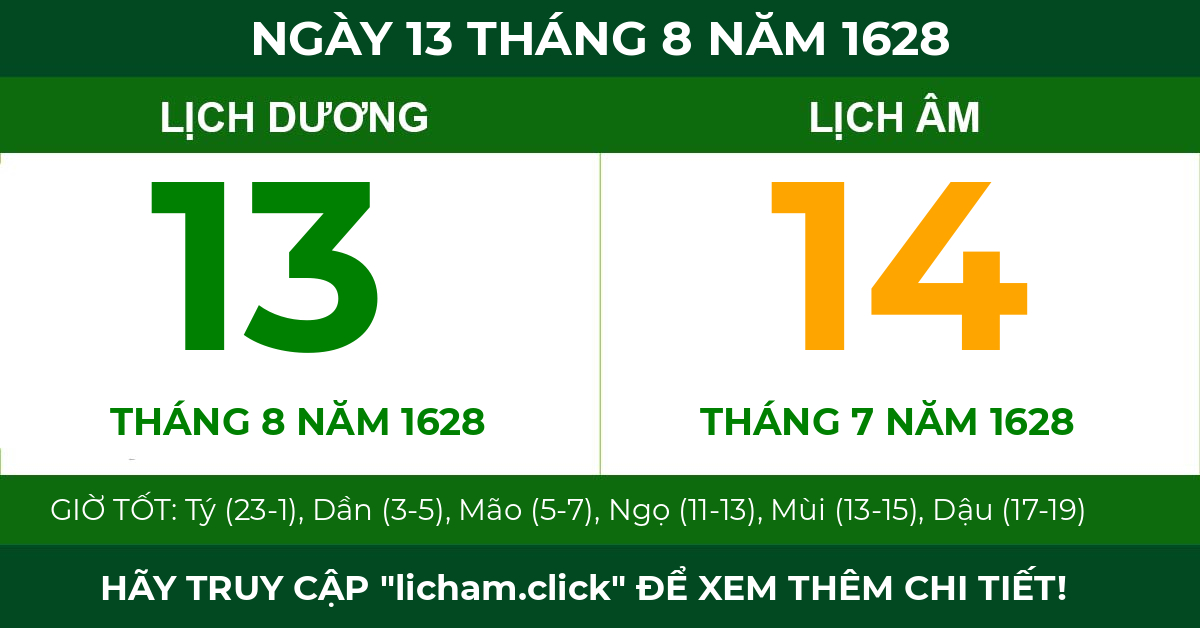 lịch âm ngày 13 tháng 8 năm 1628