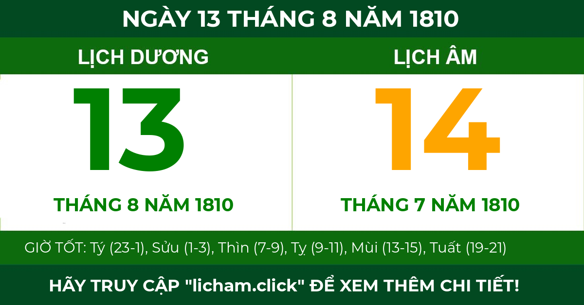 lịch âm ngày 13 tháng 8 năm 1810