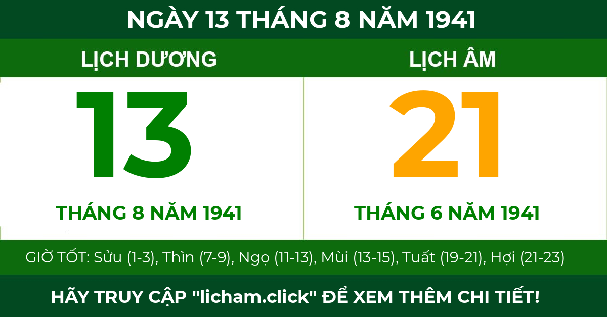 lịch âm ngày 13 tháng 8 năm 1941