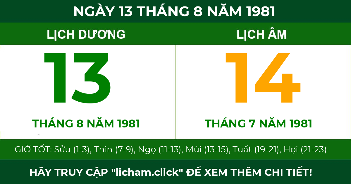 lịch âm ngày 13 tháng 8 năm 1981