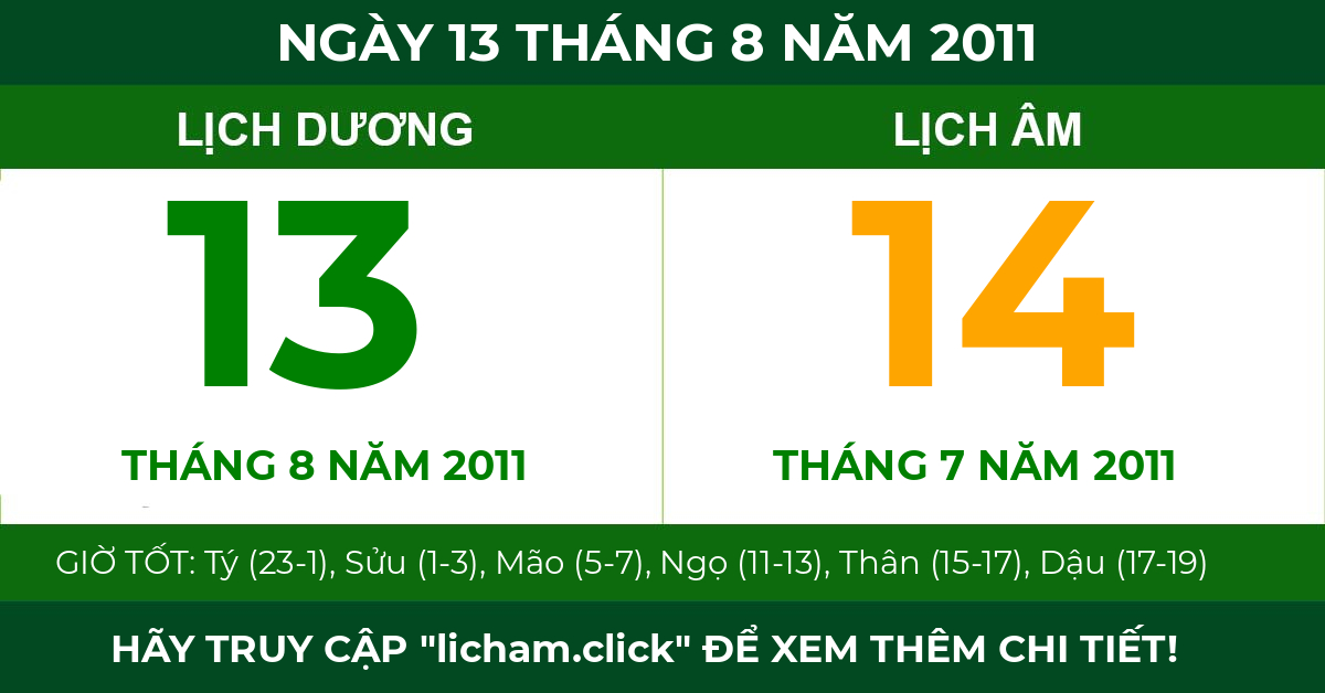 lịch âm ngày 13 tháng 8 năm 2011