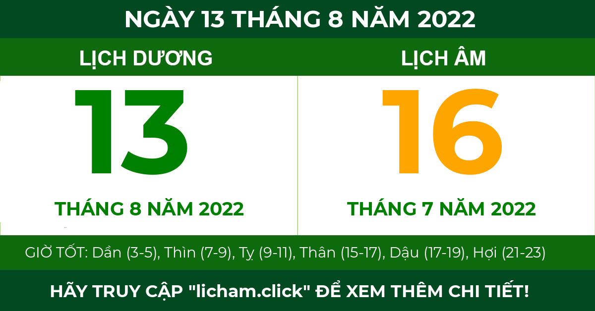 lịch âm ngày 13 tháng 8 năm 2022