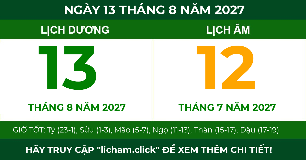 lịch âm ngày 13 tháng 8 năm 2027