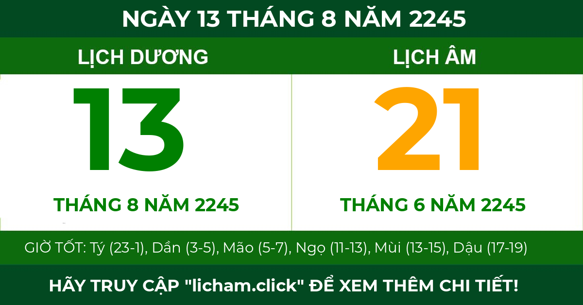 lịch âm ngày 13 tháng 8 năm 2245