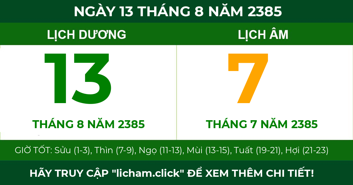 lịch âm ngày 13 tháng 8 năm 2385