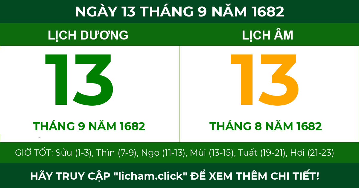 lịch âm ngày 13 tháng 9 năm 1682