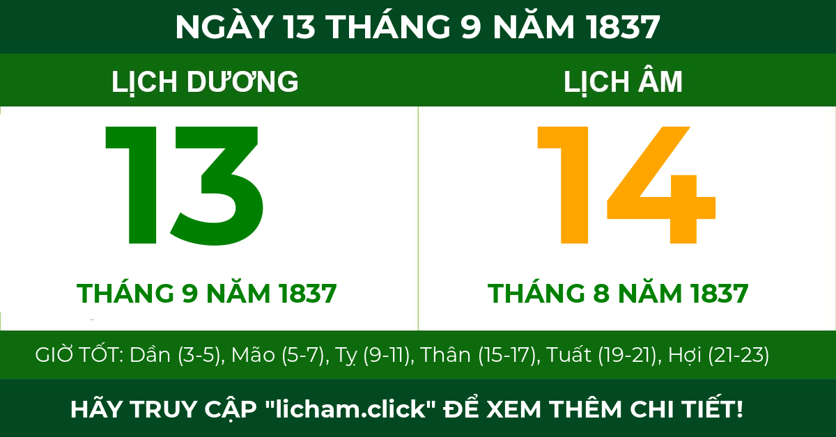 lịch âm ngày 13 tháng 9 năm 1837